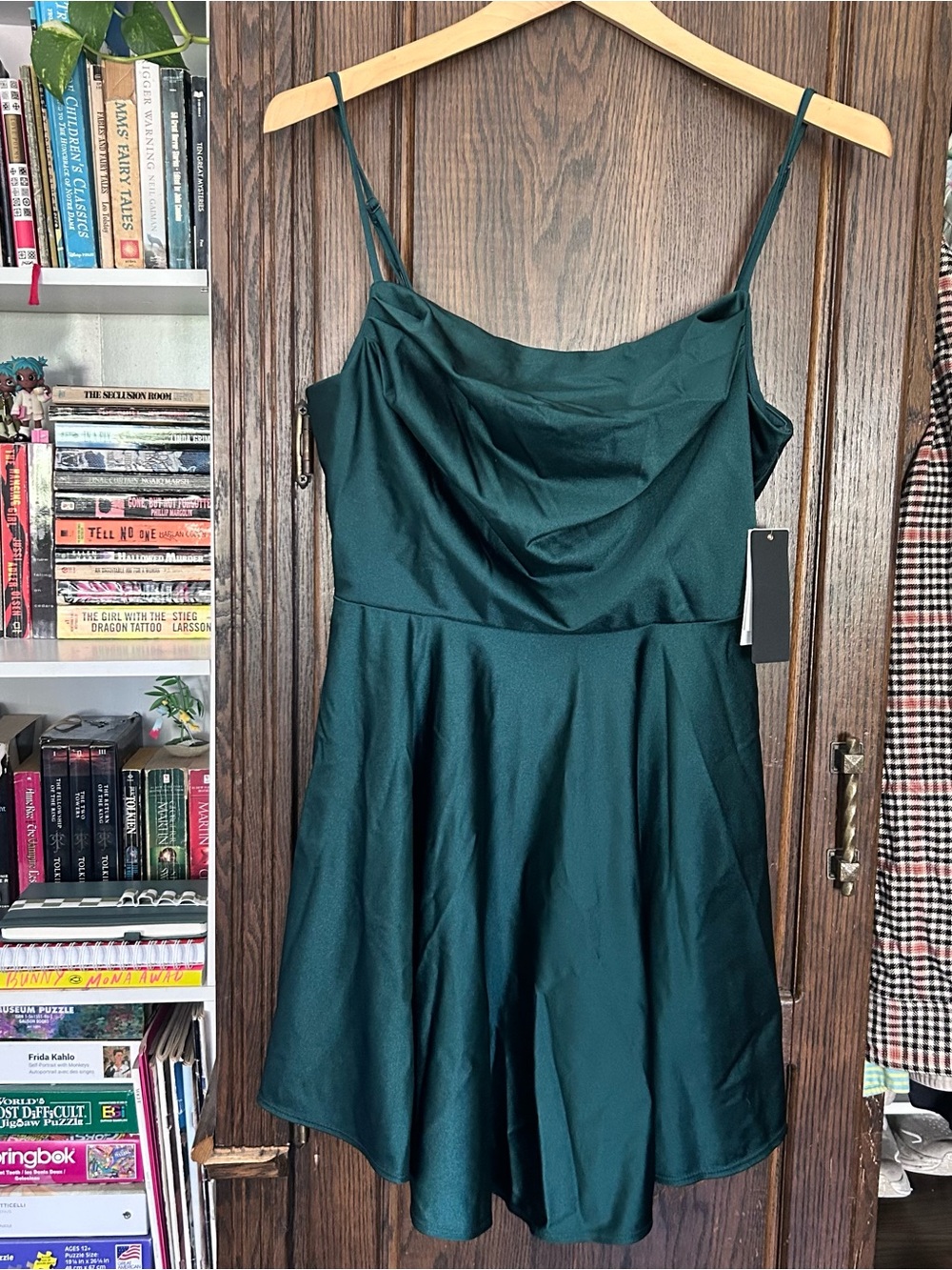 Women’s Emerald Green Satin Cowl Neck Dress